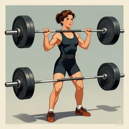 womens weightlifting barbell, very coherent, 1 9 4 0 s propaganda poster art, two tone, muted colors