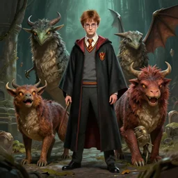 Scamander From Harry Potter with his creatures , digital Art, artstation, Greg rutkowski, hyper realistic,