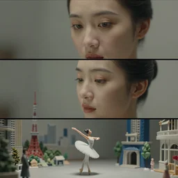 beautiful three point perspective film still of ballerina in holly herndon, extreme closeup portrait in style of frontiers in miniature porcelain photography fashion architectural art studio seinen manga edition, miniature origami portrait, tilt shift tokyo style scene background, soft lighting, kodak portra 4 0 0, 8 k, macro, cinematic style by emmanuel lubezki