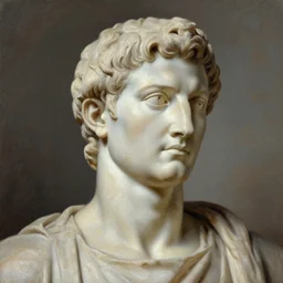 roman statue of Caesar, hair texture, impressionist oil painting