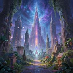 a portal to another dimension in an alternate realmscape, in the style of thomas kinkade, hdr, astral realm city