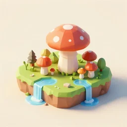 a cute little matte low poly isometric mushroom island, waterfalls, lat lighting, soft shadows, trending on artstation, 3d render, monument valley, fez video game,