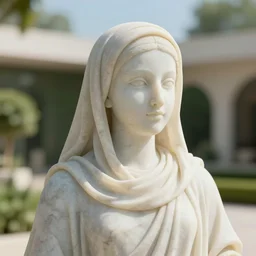 umm kulthum as marble statue, in modern sunny gardens, soft surface texture, very realistic 3 d render, soft sun lights, 4 k, high detailed photography result, 5 0 mm lens, rich deep colors, smooth gradients, depth of field, cinematic, hyper realism, high detail, octane render, unreal engine, 8 k, vibrant colors
