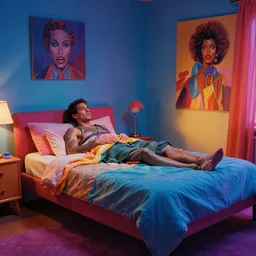 a technicolour dream sequence of a bed, lighting by delphin enjolras, grace jones, artstation, ultrarealistic