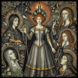 most beautiful jeanne d'arc in the style of william blake, terese nielsen, detailed, intricate, beautiful faces, porta magna, called by the grave, steve argyle, loss of sanity, ecclesial wolf's den pastoral fantastic reality