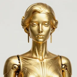 Portrait of a golden robot with woman face, art deco, by Mandy Jurgens and Warhol, Ernst Haeckel, James Jean, artstation