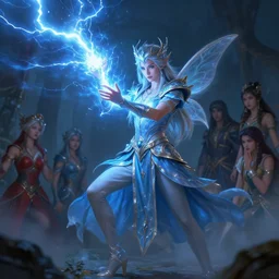 legendary fairy prince casting a lightning spell,, blue energy, highly detailed, d & d, fantasy, highly detailed, digital painting, trending on artstation, concept art, sharp focus, illustration, global illumination, ray tracing, realistic shaded, art by artgerm and greg rutkowski and fuji choko and viktoria gavrilenko and hoang lap