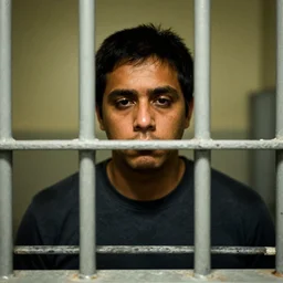 behind bars in jail cell, face partially obscured