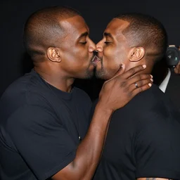 a photograph of Kanye West passionately making out with Kanye West