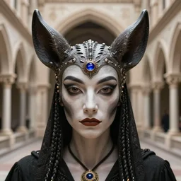 closeup portrait of baphomet in the cloisters, depth of field, zeiss lens, detailed, symmetrical, centered, fashion photoshoot, by Annie Leibovitz and Steve McCurry, David Lazar, Jimmy Nelsson, Breathtaking, 8k resolution, extremely detailed, beautiful, establishing shot, artistic, hyperrealistic, beautiful face, octane render