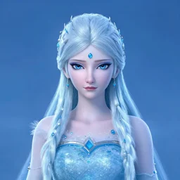 portrait of ice queen, highly detailed, centered, solid color background, digital painting