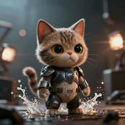 lil bub the cat in gears of war, splash art, movie still, cinematic lighting, dramatic, octane render, long lens, shallow depth of field, bokeh, anamorphic lens flare, 8 k, hyper detailed, 3 5 mm film grain