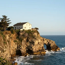 a house on a cliff by the ocean by mike campau