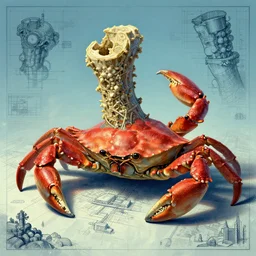horseradish crab builder , in the style of Greg Broadmore and Arthur Rackham and Moebius,trending on artstation, light lighting side view,digital art,surrealism ,macro,blueprint ,vaporwave ,