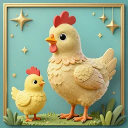 hen and little chicken art deco style high quality