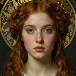 detailed realistic beautiful young medieval queen face portrait by jean delville, brooke shaden, gustave dore and marco mazzoni, art nouveau, symbolist, visionary, gothic, pre - raphaelite