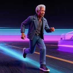 80s vaporwave outrun 3d Render of morgan freeman, liminal space retro, grainy, noisy