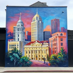 wellington spray paint art, detailed buildings, colorful,