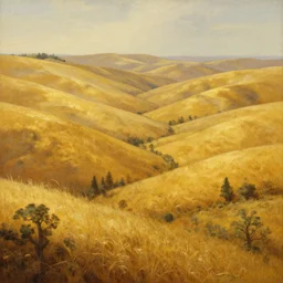illustration of a golden valley, realistic painting, classical painting, high definition, digital art, matte painting, very detailed, realistic