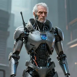 masterpiece ultra realistic illustration of an old man cyborg, cyberpunk, sci-fi fantasy