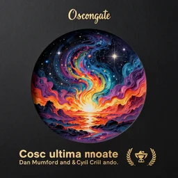 Cosmic colorful ultima moongate, digital matte black paper art, by Dan Mumford and by Cyril Rolando, beautiful epic night fire seascape art by Dan Mumford and by Cyril Rolando