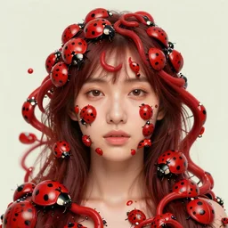 portrait of a person who is covered by a writhing mess of cute ladybugs, digital art, 4 k