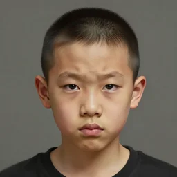 wrinkly chinese boy with buzz cut, digital painting