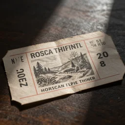 a single old looking ticket in paper, photorealistic