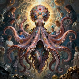 symmetry! a detailed dynamic portrait of the goddess yemoja using symbiotic octopus technology, unreal engine, fantasy art by greg rutkowski, loish, rhads, ferdinand knab, makoto shinkai and lois van baarle, ilya kuvshinov, rossdraws, tom bagshaw, caustics!!, detailed and intricate environment