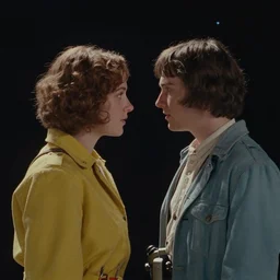 a still from a wes anderson movie about two lovers in space