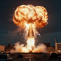 a cinematic film still of a nuclear warhead exploding in the middle of a city 4k