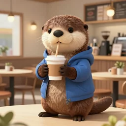 anthropomorphic furry otter wearing cool clothes in a coffee shop, trending on art station, furaffinity, satoshi kon