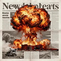 nuclear explosion, newspaper cutout collage