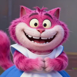 the cheshire cat grinning, alice in wonderland, pixar, highly detailed intricate painting