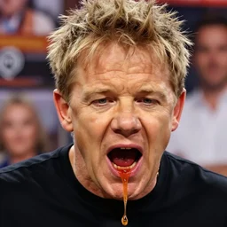 closeup potrait of gordon ramsay vomiting on the set of masterchef, screen light, sharp, detailed face, spewing vomit, magazine, press, photo, Steve McCurry, David Lazar, Canon, Nikon, focus