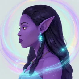 side portrait, lupita nyong'o, troll druid shaman, purple skin, gloomhaven, luminescent, colorful swirly magic ripples, pastel colors, by greg manchess, huang guangjian, gil elvgren, sachin teng, greg rutkowski, jesper ejsing, ilya kuvshinov