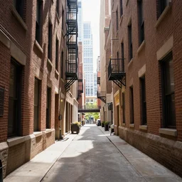 an alleyway in chicago. bright scene. fine detail. this 4 k hd image is trending on artstation, featured on behance, well - rendered, extra crisp, features intricate detail, epic composition and the style of unreal engine.