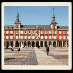 colored postcard of la plaza mayor de madrid in 1 9 2 7 ; bromide real photo card with some additional hand - colouring