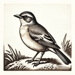a Woodcut of a mocking bird