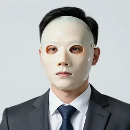 stock photo of a man in a suit wearing a latex mask of a shoebill stork, realistic proportions, white background, rim lighting, dramatic