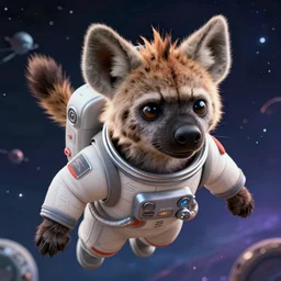 digital detailed art of furry female hyena, in style of zootopia, fursona, furry, furaffinity, deviantart, wearing astronaut outfit, in style of disney zootopia, floating in space, space background, hyena fursona, cyberpunk, female, detailed face, style of artgerm,