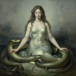 The Lamia's Grief, matte painting, 1700s, snake woman