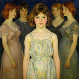 realistic detailed painting of a 1 6 - year old girl who resembles millie bobby brown and natalie portman with a shy, blushing, coy expression wearing a sundress at night by alphonse mucha, ayami kojima amano, charlie bowater, karol bak, greg hildebrandt