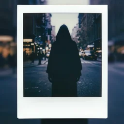 highly detailed cursed polaroid photo of shadowwalker entity ghost at nyc street, midnight,