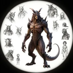 demogorgon design, character sheet, Moebius, Greg Rutkowski, Zabrocki, Karlkka, Jayison Devadas, Phuoc Quan, trending on Artstation, 8K, ultra wide angle, zenith view, pincushion lens effect.