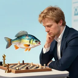 a fish beats magnus carlsen, illustration, hightly detailed