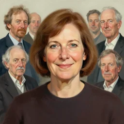 photo of miriam schapiro with simple smile paint detailed digital artstation, portrait hd 4 k, y greg rutkowski and gaston bussiere and craig mullins and j. c. leyendecker, hd