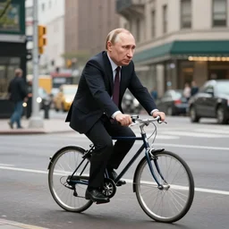 concept art of putin is riding with bicycle on the fifth avenue of ny