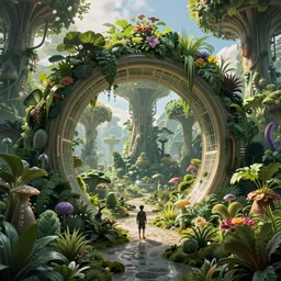 portal to a futuristic vegetative world, extremely detailed, sharp focus, wide view, full body shot, smooth, digital illustration, by, rutkowski, by rossdraws, frank franzzeta, sakimichan, mcbess, kinkade