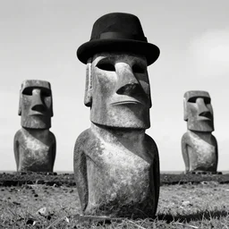easter island moai as the main character in a black and white noir film wearing a fedora, intricate, 1 9 4 0 s film noir, sharp focus, robert siodmak, fritz lang, otto preminger, orson welles, billy wilder